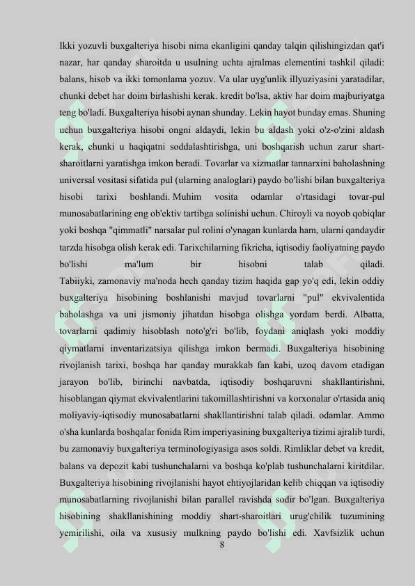 O‘zbekistonda buxgalteriya hisobi va auditning rivojlanishi Kurs ishi 8