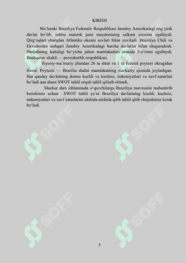 “Brazilya” mavzusini “SWOT” tahlil metodi orqali o‘qitish usullari 3