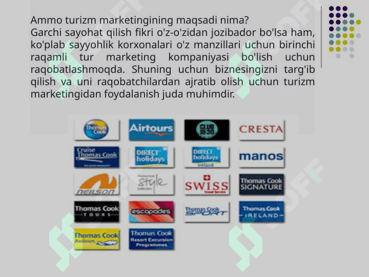 Mavzu: Turizmda marketing faoliyatlari tushunchasi 6
