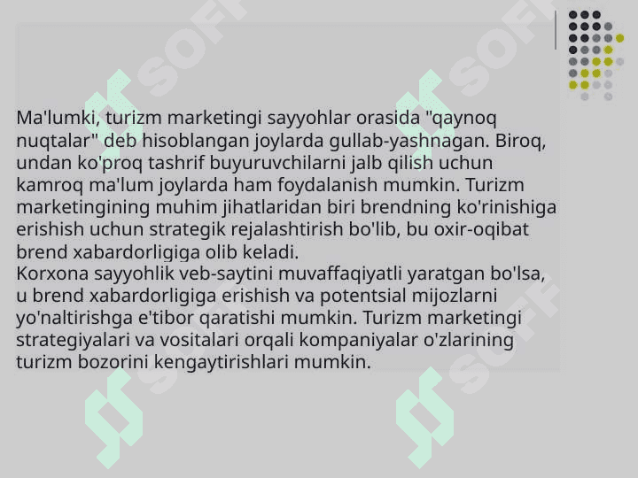 Mavzu: Turizmda marketing faoliyatlari tushunchasi 8