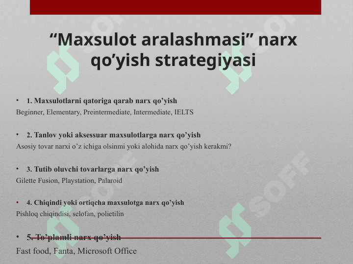 Narx belgilash strategiyalari 4