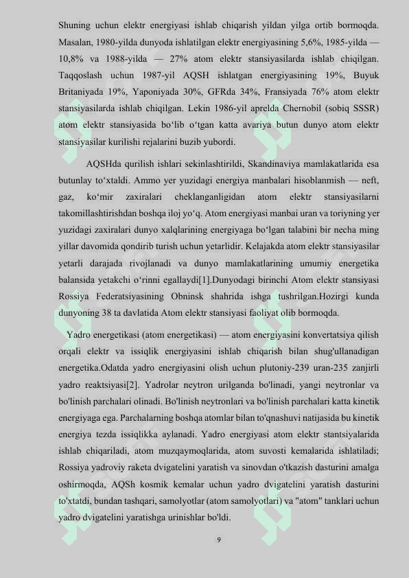 Atom elektrostansiyalar va zanjirli yadro reaksiyalari haqida 8