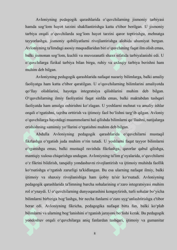 Sinf rahbarining ma‘naviyma‘rifiy ishlarida Abdulla Avloniyning ilmiy merosidan foydalanish. 8
