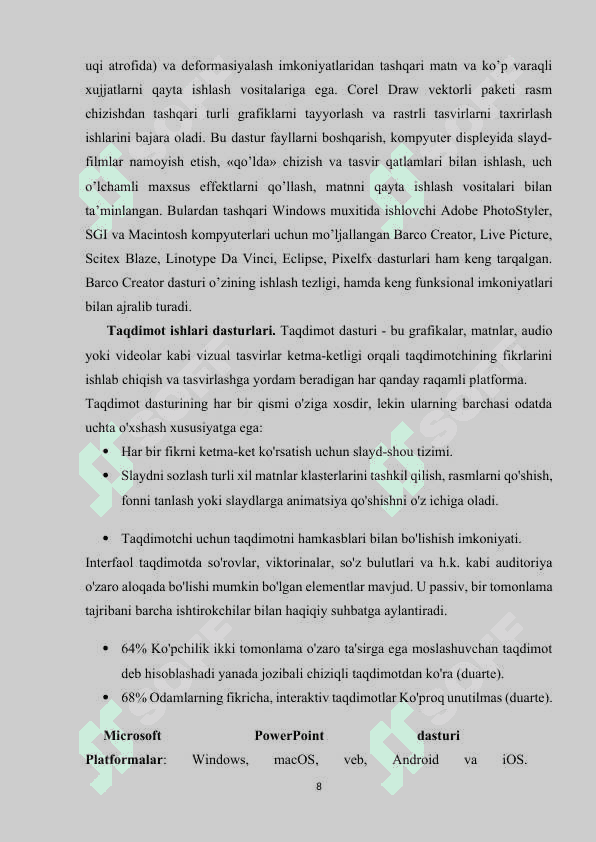 Kompyuter grafikasi bilan ishlovchi dastur va ularning imkoniyatlari 8