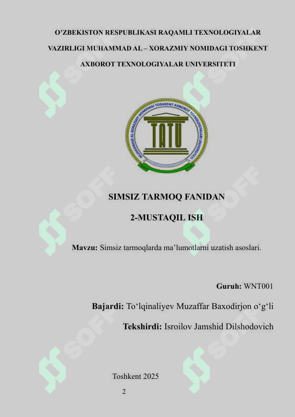Simsiz tarmoqlarda ma'lumotlarni uzatish asoslari 2