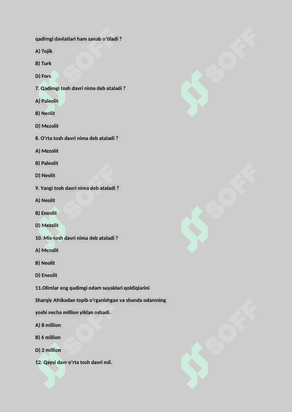 Tarix | 6 - sinf | Qadimgi dunyo tarixi | Test | Savol-javoblari bilan (Tarix yangi darslik 2022-yil)  20 ta test javoblar 2