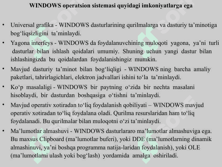WINDOWS operatsion tizimining umumiy tasnifi 4