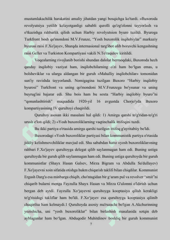 Buxoro Xalq Sovet Respublikasining tashkil topishi 7