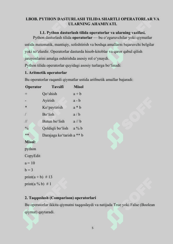 Pythonda shartli operatorning nazariy asoslari 5