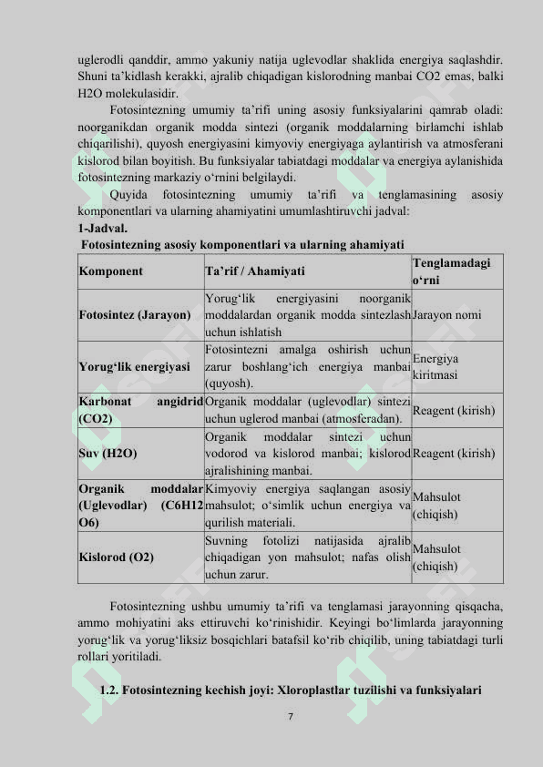 Fotosintezning tabiatda tutgan oʻrni. 7