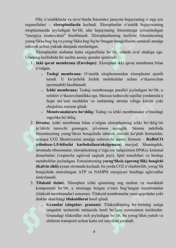 Fotosintezning tabiatda tutgan oʻrni. 8