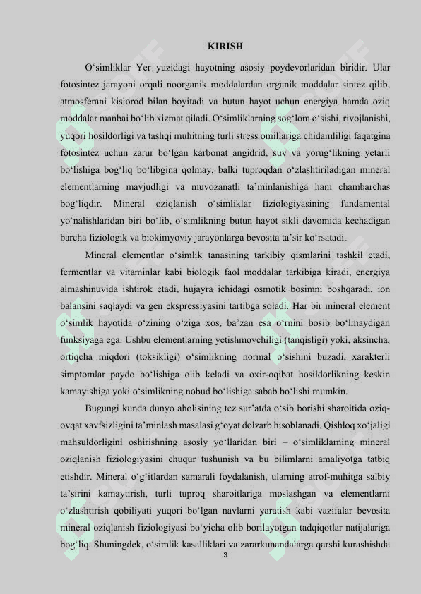 O‘simliklarda mineral oziqlanish fiziologiyasi. Makro va mikro elementlar. 3