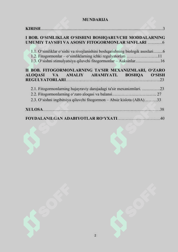 O‘simliklarning  o‘sishini  boshqaruvchi  moddalar. Fitogormonlar. 2