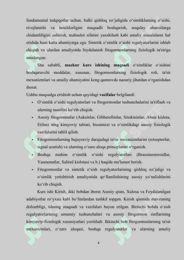 O‘simliklarning  o‘sishini  boshqaruvchi  moddalar. Fitogormonlar. 4