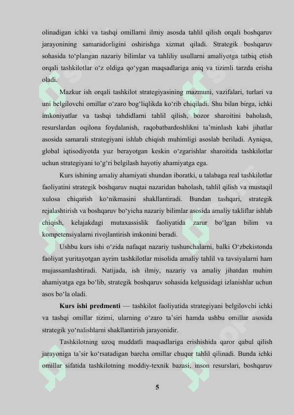 TASHKILOT STRATEGIYASINI BELGILOVCHI OMILLAR 5