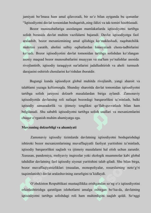 Davlat tomonidan iqtisodiyotni tartibga solishning zamonaviy tendensiyalari va ularni Oʻzbekistonda qoʻllanilishi imkoniyatlari 7