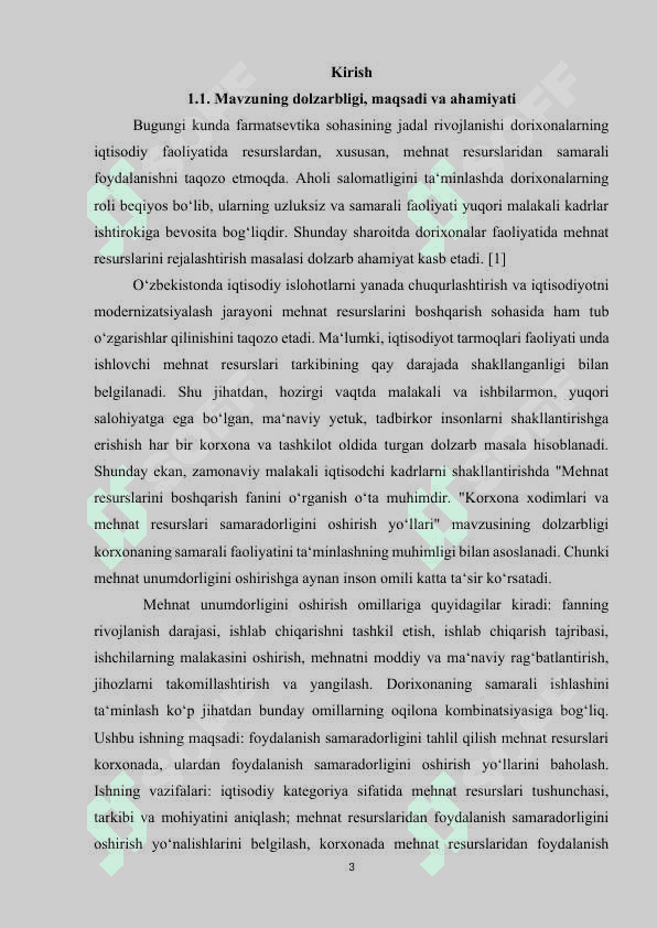 Dorixonaning mehnat resurslarini rejalashtirish ( Kurs ishi ) 3