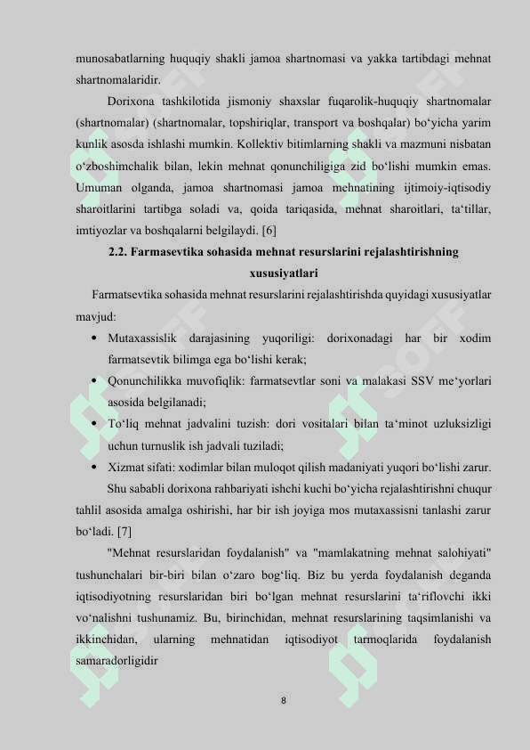 Dorixonaning mehnat resurslarini rejalashtirish ( Kurs ishi ) 8