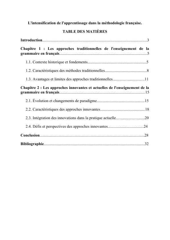 L'intensification de l'apprentissage dans la méthodologie française. 1