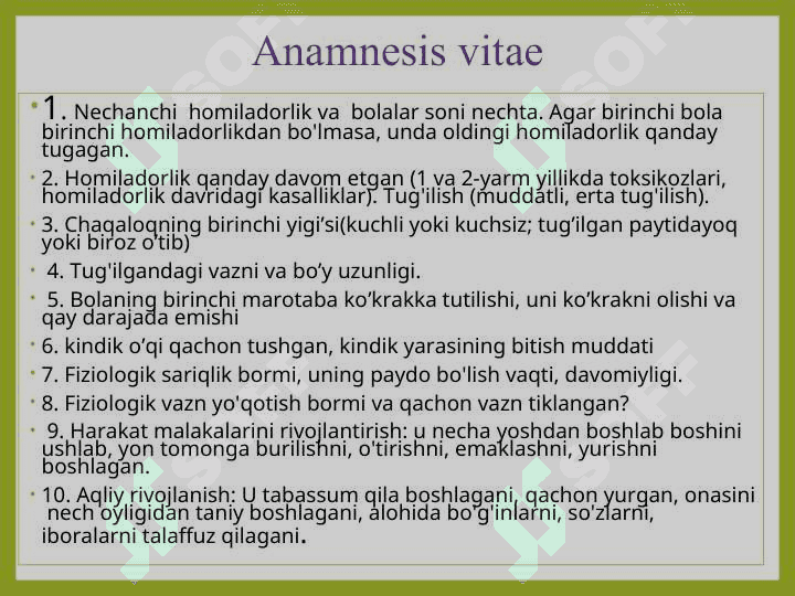 KASALLIK VA HAYOTIY ANAMNEZINI YIG'ISH (SHOSHILINCH BAHOLASH TUSHUNCHASI, ANAMNEZ YIG'ISH, SOG'LOM VA BEMOR BOLANI OBEKTIV TEKSHIRISH) 8