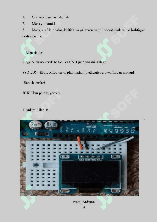 3x3x3 shaklda terilgan led lampalarda svetamuzika dasturini loyixalash va OLED SSD1306 ekranda muzikaga mos grafik tasvir  xosil qilish.” 4