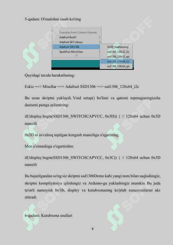 3x3x3 shaklda terilgan led lampalarda svetamuzika dasturini loyixalash va OLED SSD1306 ekranda muzikaga mos grafik tasvir  xosil qilish.” 8