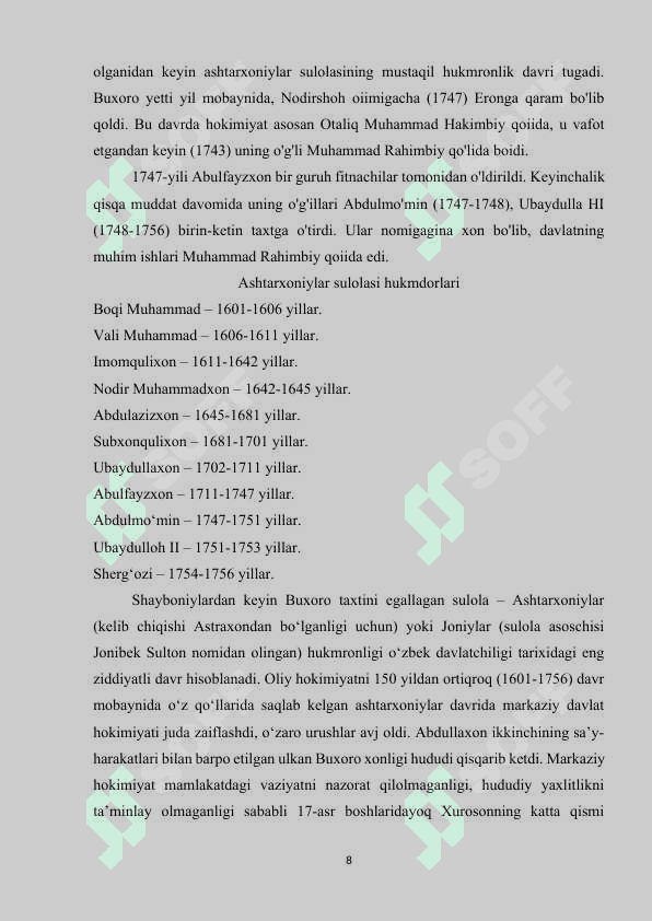 Buxoro xonligining Ashtarxoniylar davrida tarixi 8