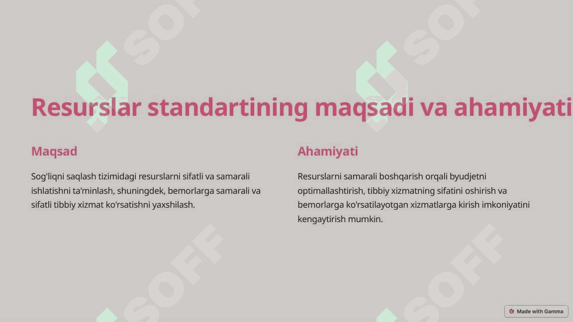 Sog'liqni saqlashda resurslar standarti 2