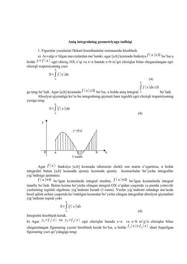 Aniq integralning geometriyaga tadbiqi