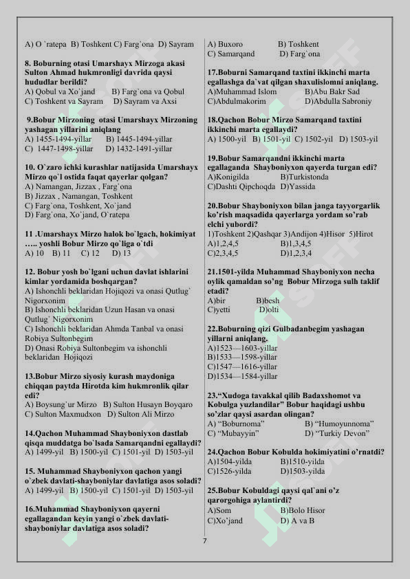 8-sinf o`zbekiston tarix fanidan 7