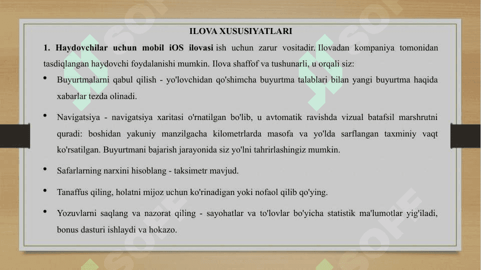 TAXSI XIZMATI VA AXBOROT TIZIMI MOBIL ILOVASINI ISHLAB CHIQISH 8