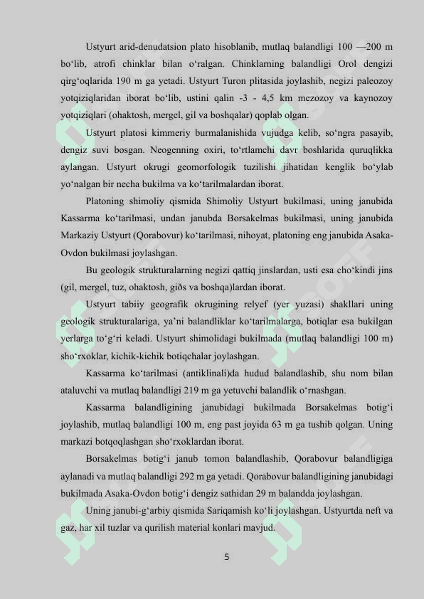 USTYURT TABIIY GEOGRAFIK OKRUGI 5