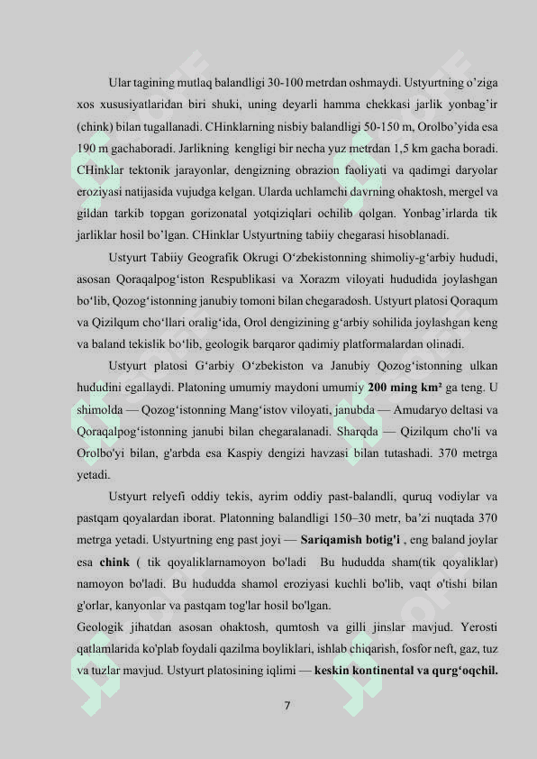USTYURT TABIIY GEOGRAFIK OKRUGI 7