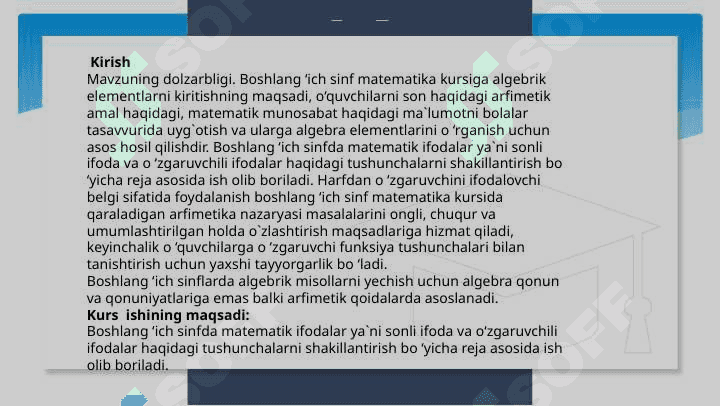 Boshlang'ich sinflarda o'zgaruvchilik ifodalar ustida ishlash metodikasi. 3