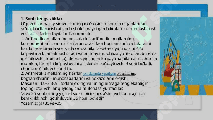 Boshlang'ich sinflarda o'zgaruvchilik ifodalar ustida ishlash metodikasi. 5