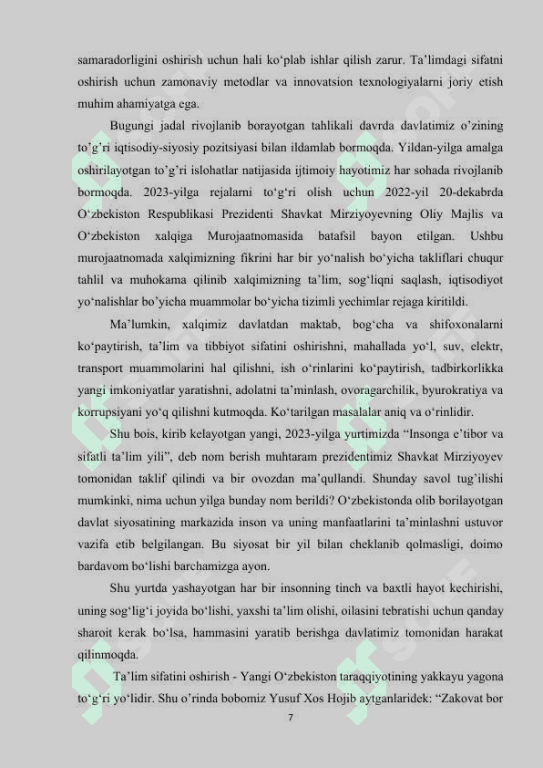 Ta’lim sifatini oshirish — Yangi O‘zbekiston taraqqiyotining yakkayu-yagona to‘g‘ri yo‘lidir 7