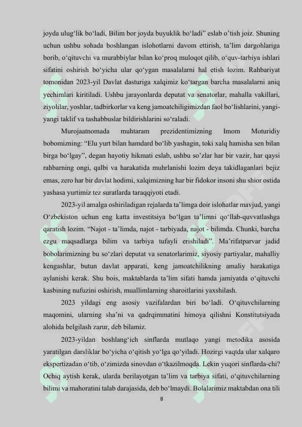 Ta’lim sifatini oshirish — Yangi O‘zbekiston taraqqiyotining yakkayu-yagona to‘g‘ri yo‘lidir 8