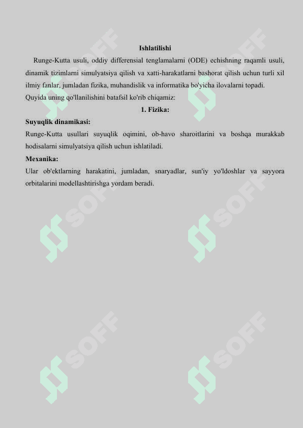 Boshlang'ich shartli, oddiy differensial tenglamalarni yechishning Runge-Kutta usuli uchun dastur ta'minotini yaratish. 8