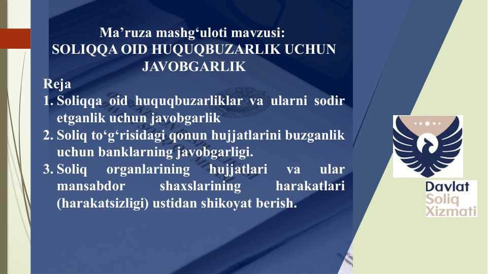 SOLIQQA OID HUQUQBUZARLIK UCHUN JAVOBGARLIK