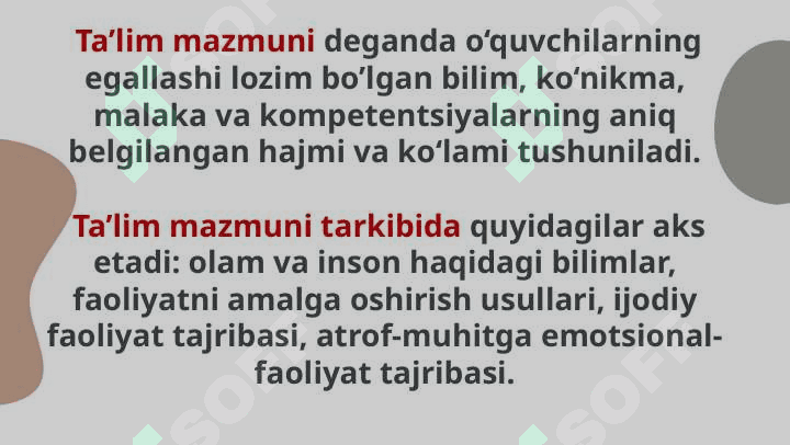 Ta'lim mazmuni. Davlat taʼlim standartlari 3