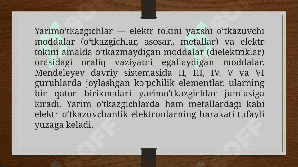Yarim o’tkazgichlarning elektr o’tkazuvchanligi va Fermi sathi 2
