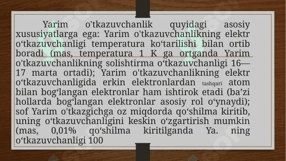 Yarim o’tkazgichlarning elektr o’tkazuvchanligi va Fermi sathi 3