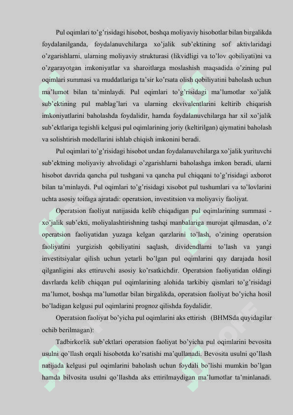 PUL OQIMLARI TO’G’RISIDAGI HISOBOTNI XALQARO STANDARTLAR ASOSIDA TUZISH TARTIBI 4
