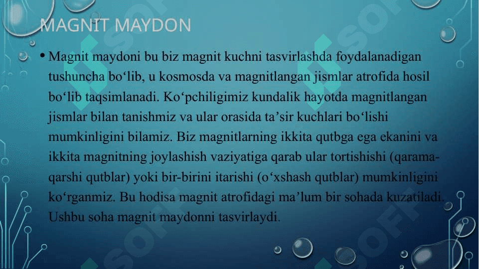 Magnit maydon. magnit maydon enerdiyasi va zichligi. moddaning magnit maydoni 3
