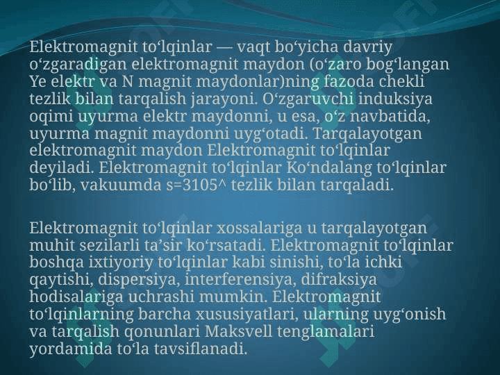 Elektro magnit to’lqinlar 2