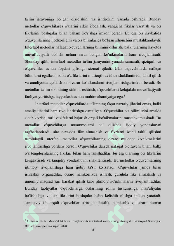 Interfaol metodlar vositasida o'quvchilarni mustaqil fikrlashga o'rgatish 8