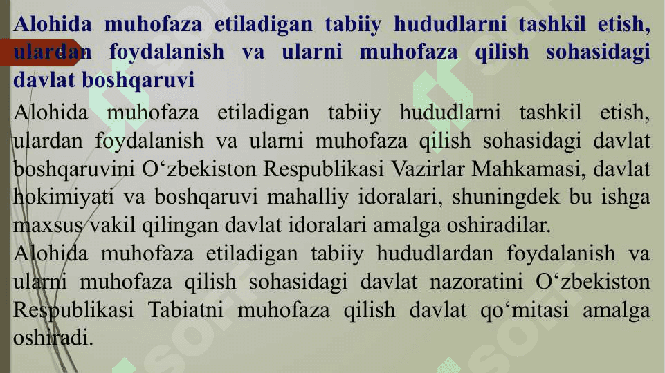 ALOHIDA MUHOFAZA ETILADIGAN HUDUD YERLARI HUQUQIY HOLATI TO’G’RISIDA TUSHUNCHA VA HUQUQIY HOLATINING UMUMIY XUSUSIYATLARI 5