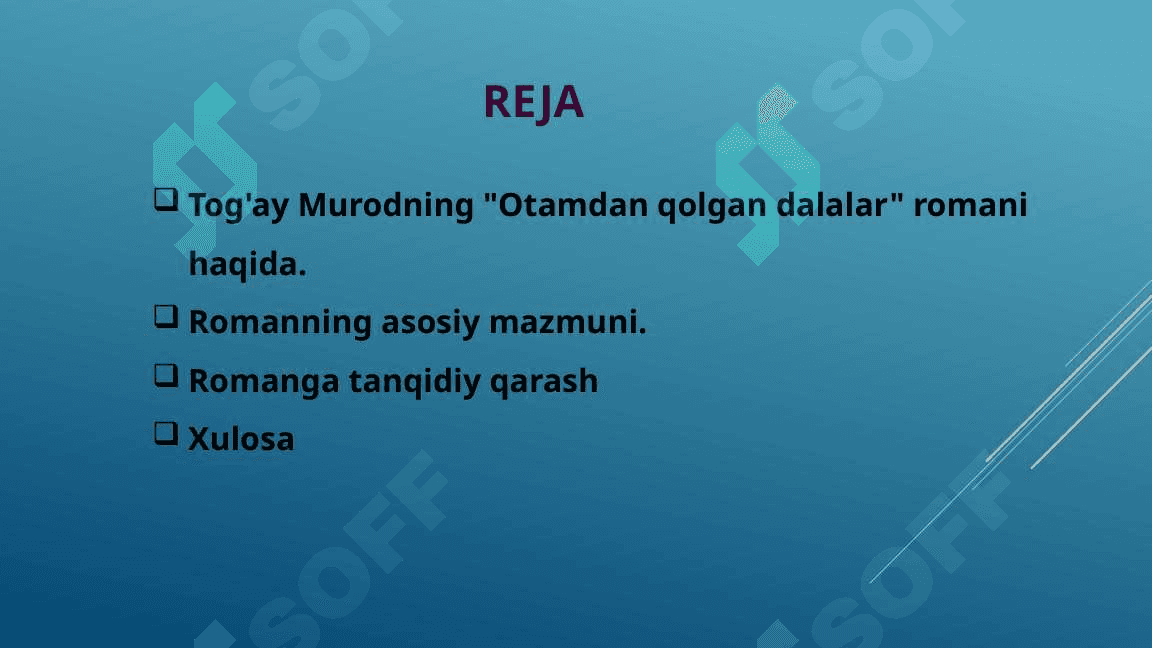 Tog'ay Murodning Otamdan qolgan dalalar romani 2