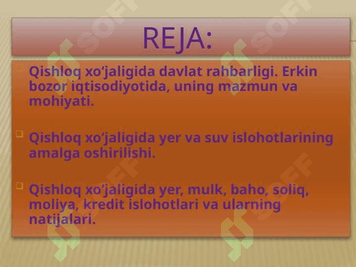 Bozor iqtisodiyotiga o‘tishda qishloq xo’jaligida davlat rahbarligi va amalga oshirilayotgan agrar iqtisodiy islohotlar 3