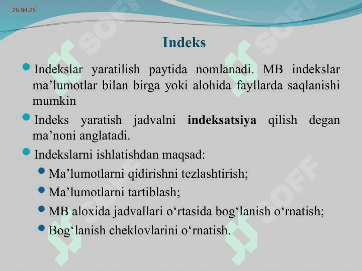 SQL tilida Ma`lumotlarni tavsiflash 6